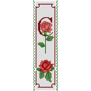 Initial with Red Roses Bookmark Cross Stitch Kit