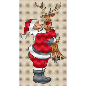 Santa Hugging Rudolph Cross Stitch Kit