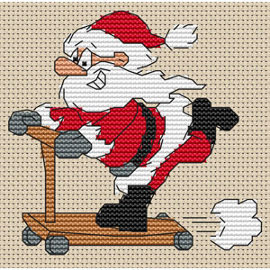 Santa on Scooter Cross Stitch Kit