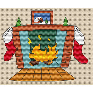 Christmas Fireplace 2 Cross Stitch Kit